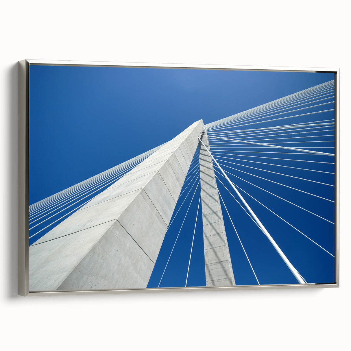 Framed canvas of Charleston, South Carolina landscape with vintage poster art style in silver.