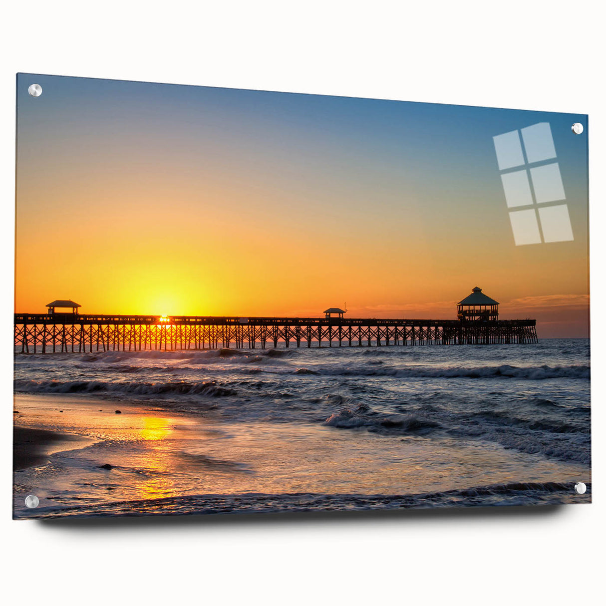 Acrylic print of a South Carolina landscape in muted greens and blues, ideal for dining room decor.
