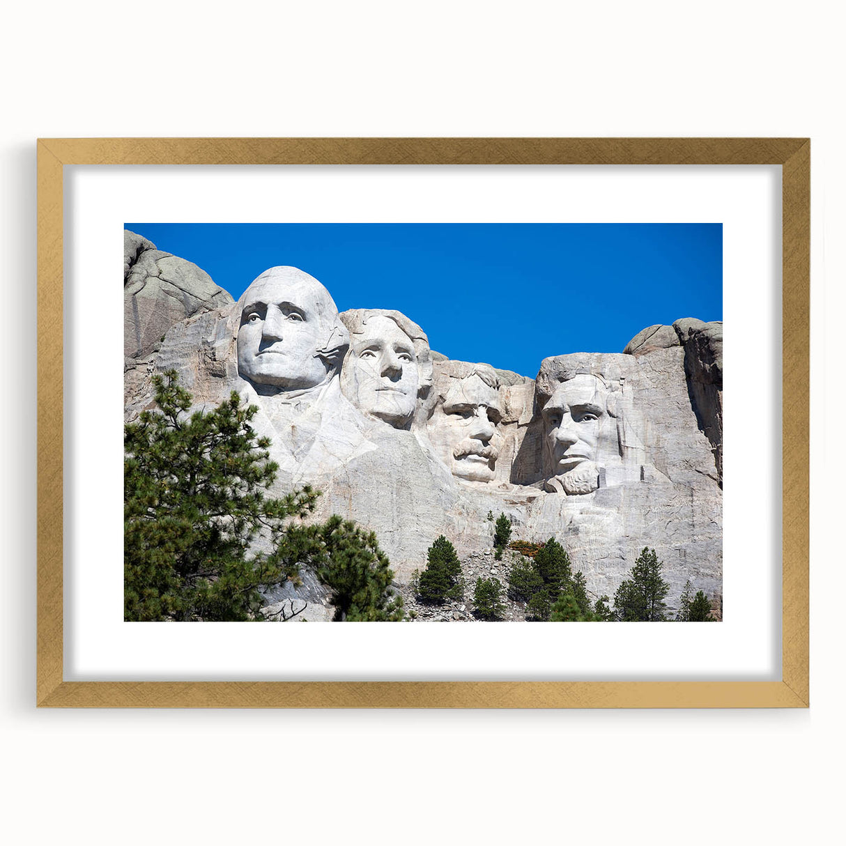 Extra large framed print of Mt. Rushmore in muted earth tones, ideal for living room decor.