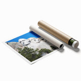 Rolled print of Mt. Rushmore in muted earth tones, ideal for classy bathroom wall art or large living room decor.