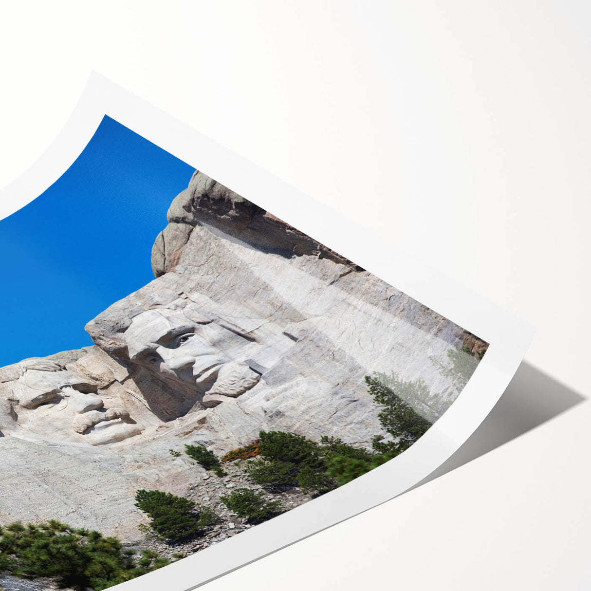 Extra large wall art of Mount Rushmore in muted earth tones on a rolled canvas, suitable for large living room wall decor.