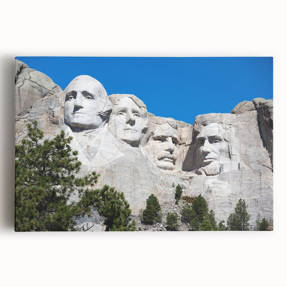 Black and white stretched canvas of Mt. Rushmore, ideal for kitchen wall art.
