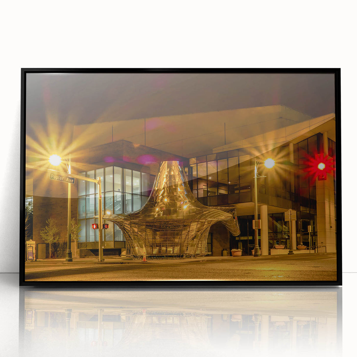Large abstract wall art featuring Memphis skyline in muted gray and blue tones on framed acrylic.