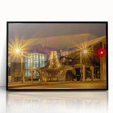 Large abstract wall art featuring Memphis skyline in muted gray and blue tones on framed acrylic.