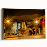 Framed canvas wall art depicting a vintage-style Memphis landscape in gold and black tones, ideal for bedroom decor.
