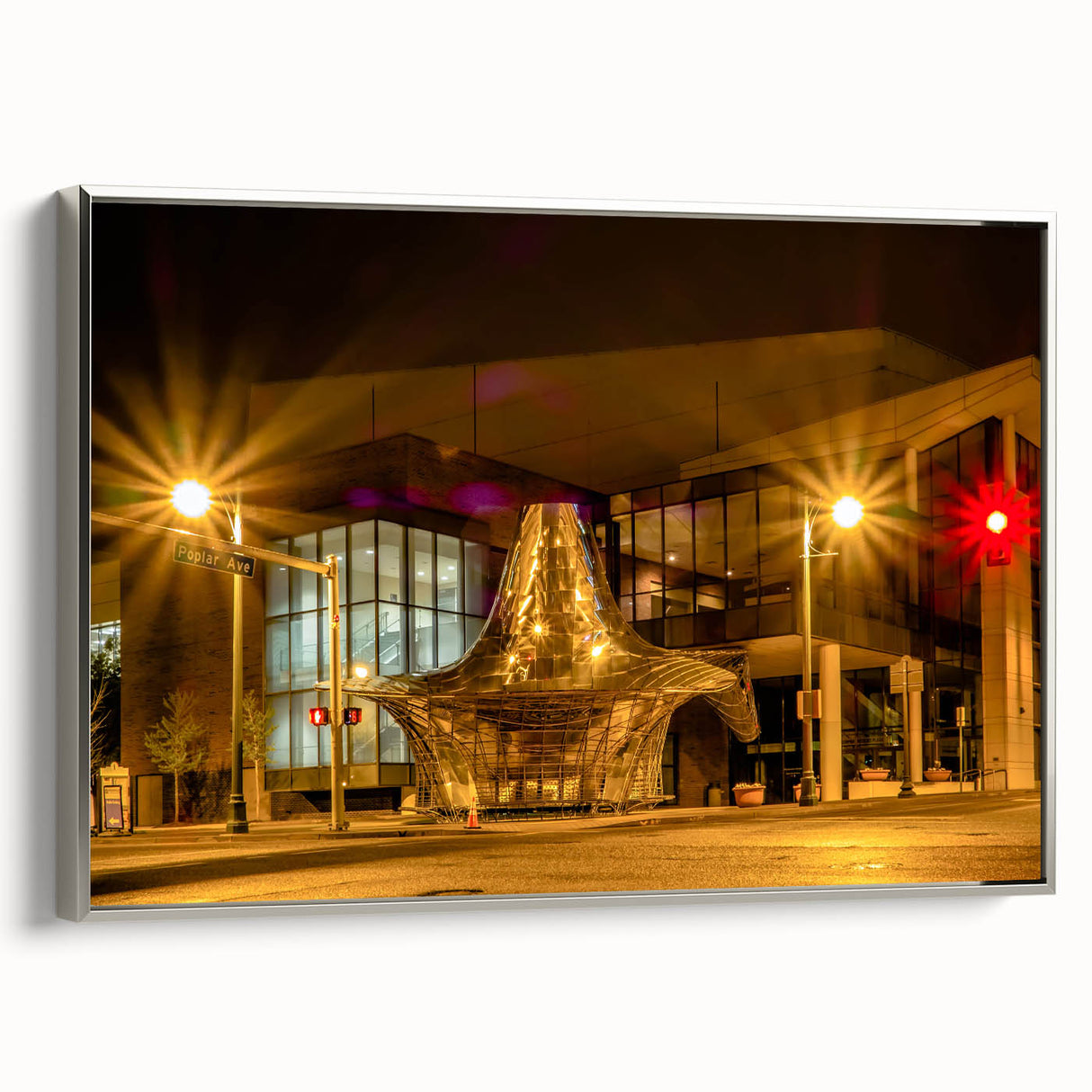 Landscape art painting of Memphis, Tennessee, featuring colorful skyline on black framed canvas, ideal for office decor.