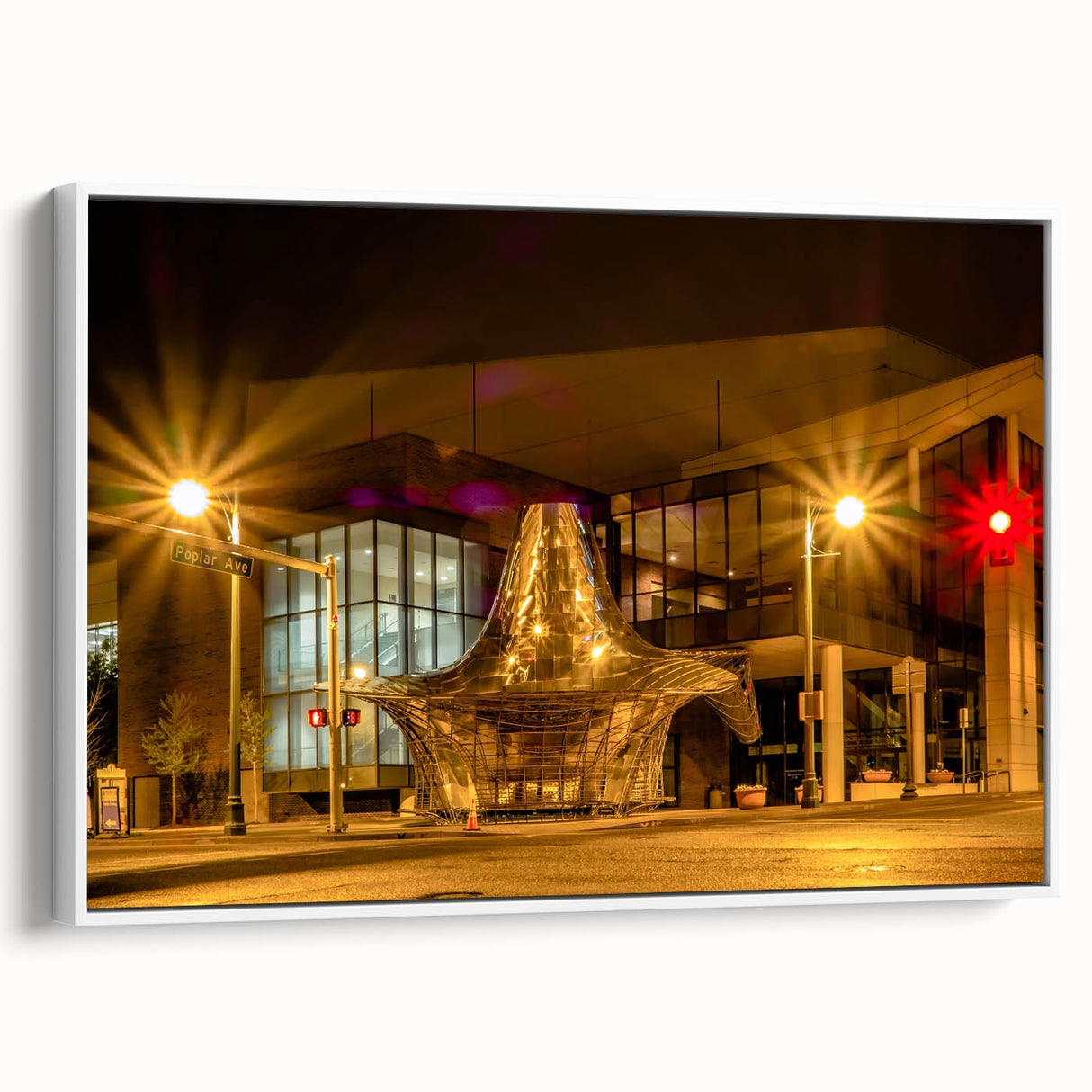 Vintage poster art of Memphis skyline in colorful hues on a large framed canvas, suitable for living room decor.