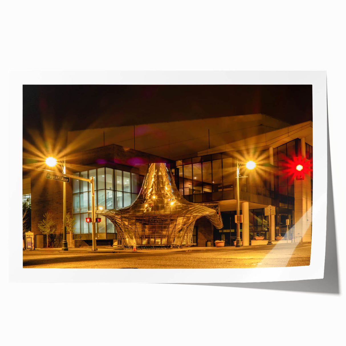 Memphis skyline in muted blue and gray tones on a large rolled canvas print, ideal for dining room wall art.