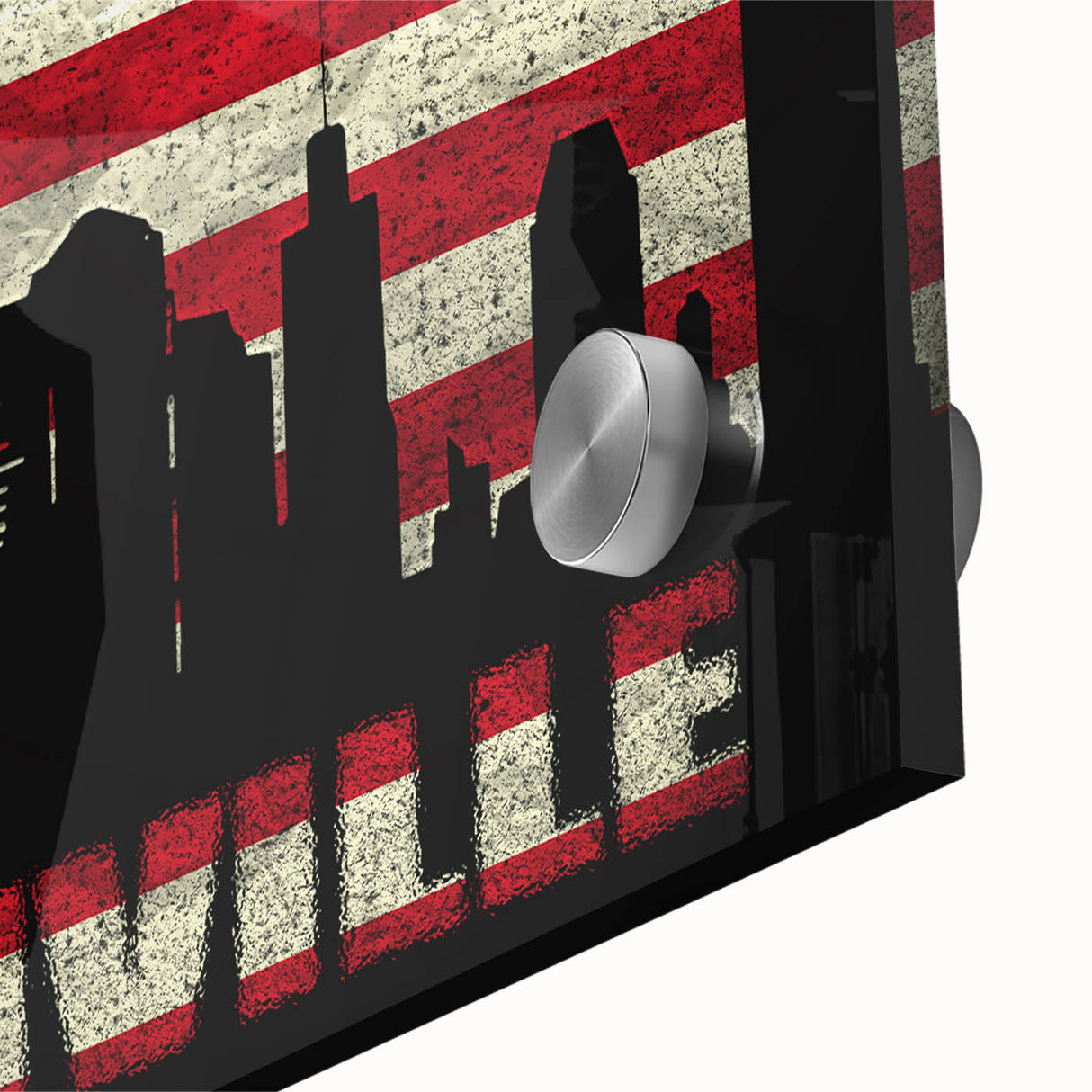 Large abstract wall art of Nashville skyline in muted earth tones on acrylic glass, ideal for dining room ambiance.