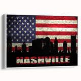 Framed canvas vintage poster art depicting colorful Nashville, Tennessee scenery, ideal for living room decor.