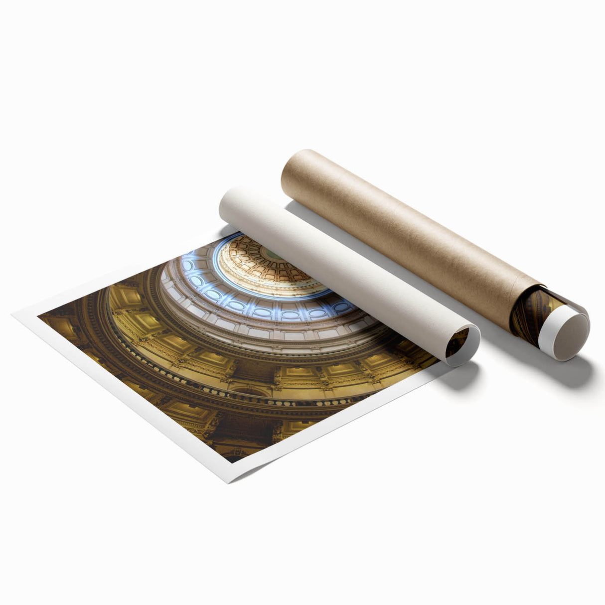 Extra large rolled print of Austin, Texas, skyline with floral motifs in soft pastel shades.