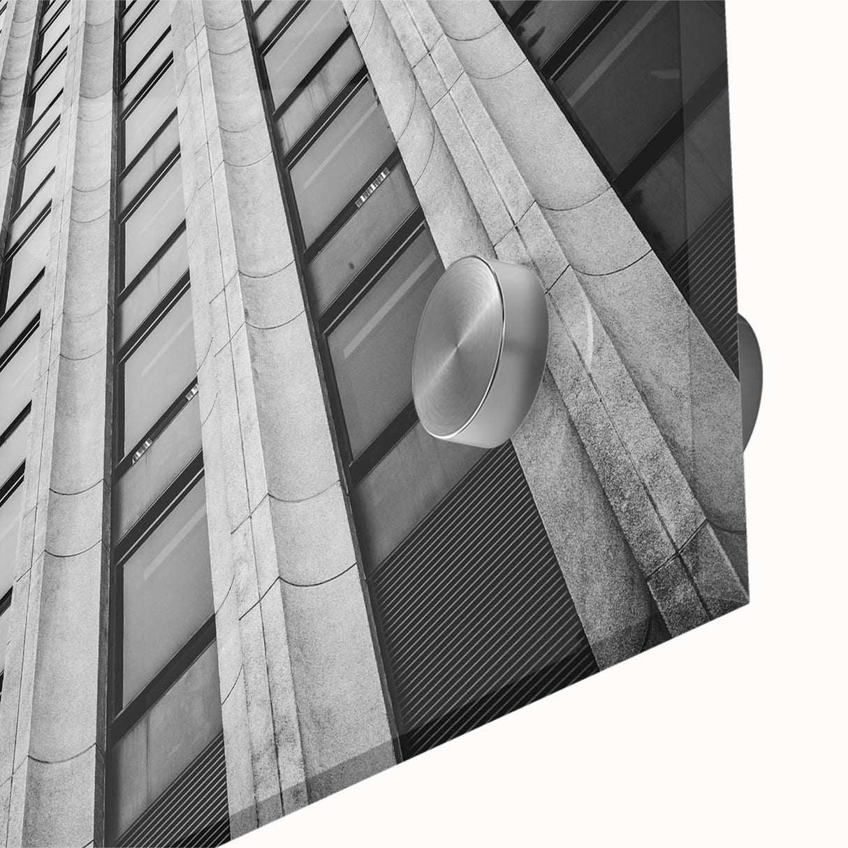Large abstract wall art of Houston skyline in muted gray and blue tones on acrylic glass, ideal for dining room ambiance.