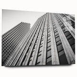 Acrylic print of a large abstract depiction of the Houston skyline in muted earth tones.