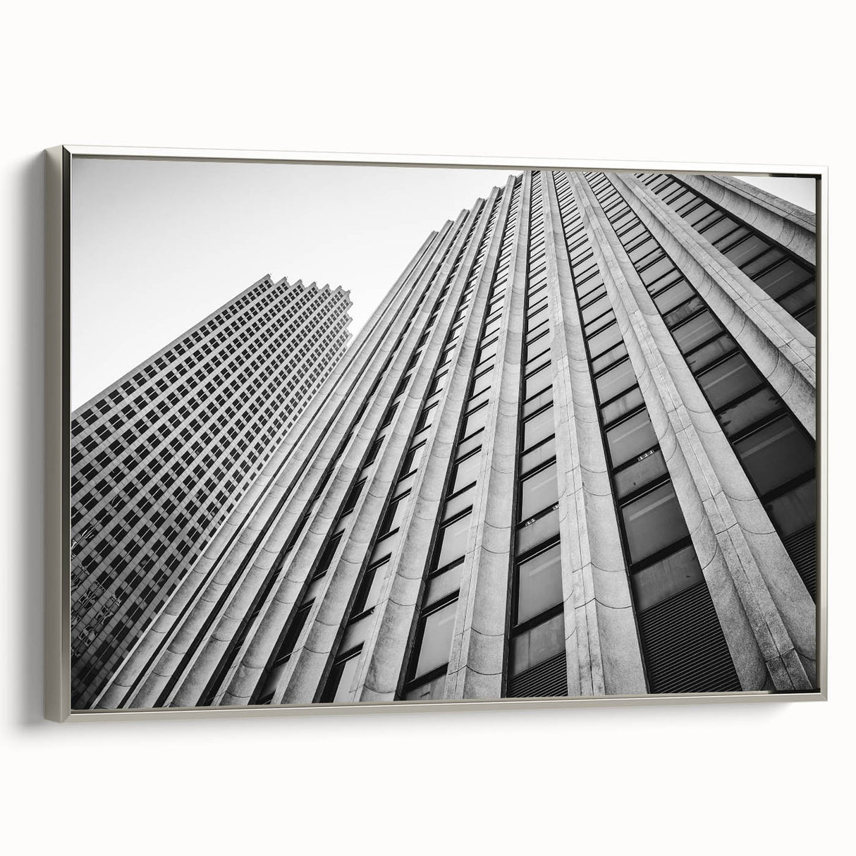 Framed canvas depicting a vintage-style Houston landscape in colorful tones, ideal for enhancing a living room decor.