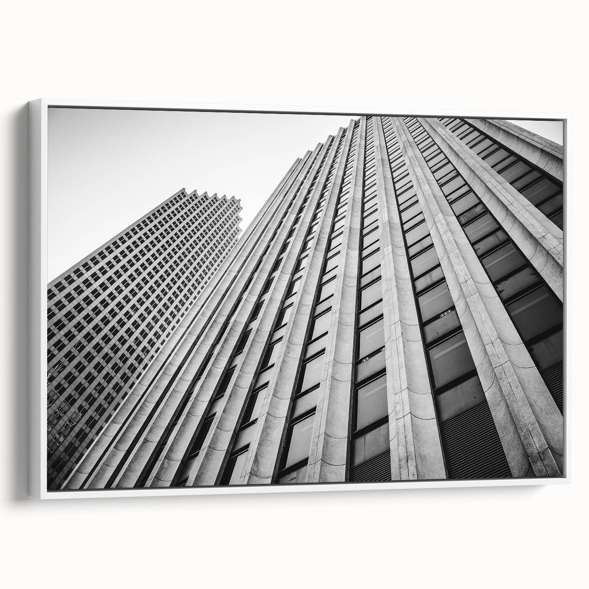 Framed canvas of vintage poster art depicting colorful Houston skyline, ideal for living room decor.