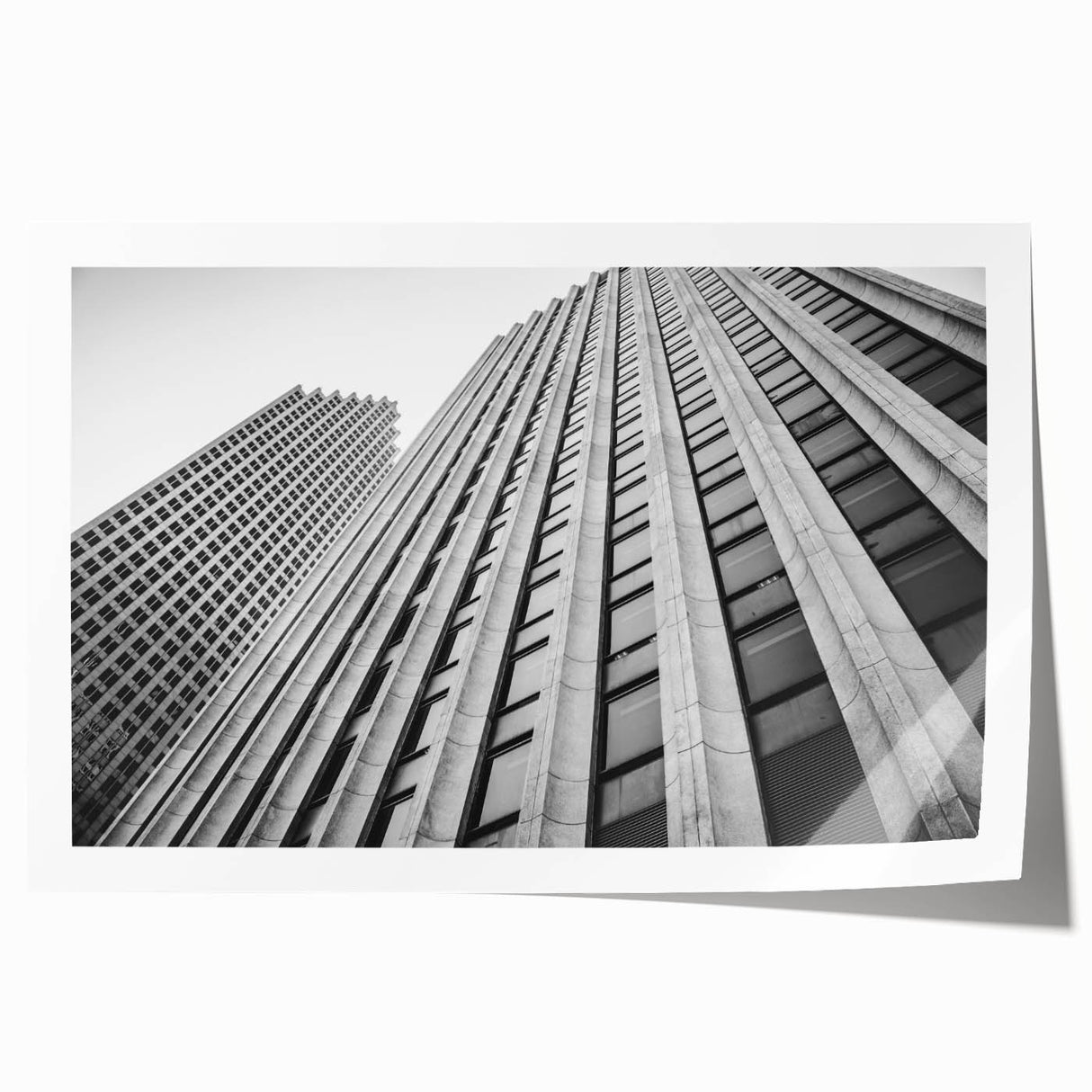 Extra large rolled print of Houston skyline in muted gray tones, ideal for dining room wall art.
