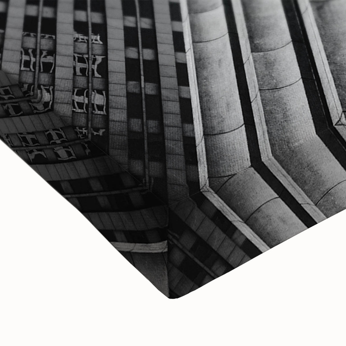Large art depicting a black and white Houston skyline on stretched canvas, suitable for bedroom wall decor.