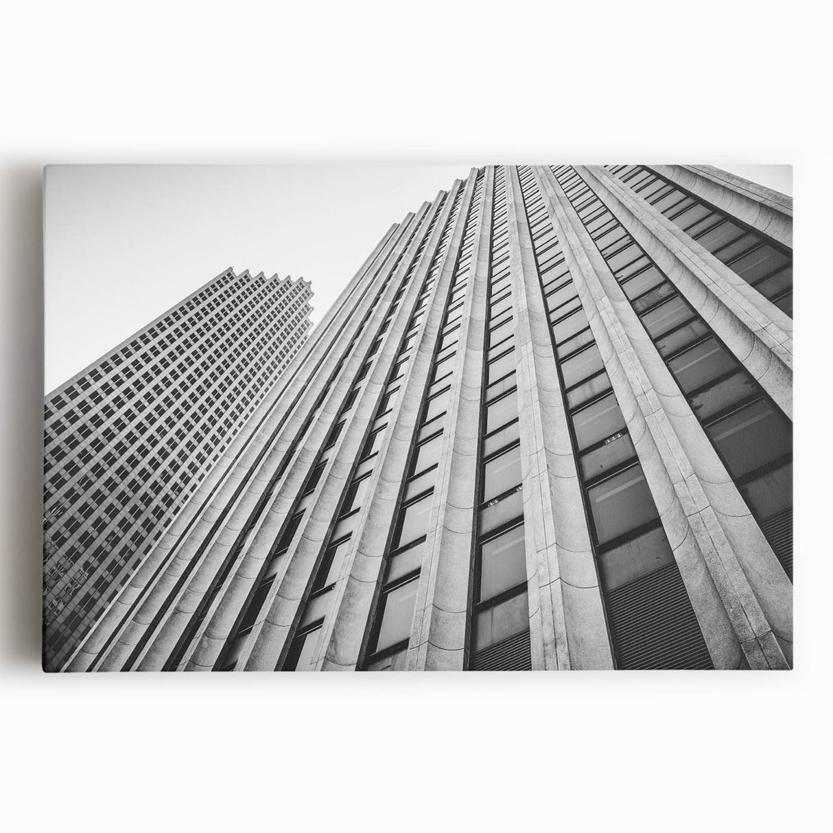 Black and white large art print of Houston skyline on stretched canvas, ideal for kitchen wall art.