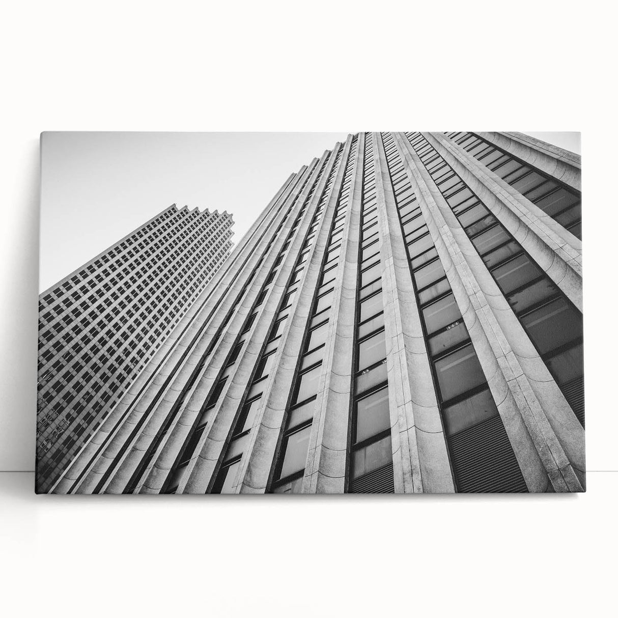 Black and white large art print of Houston skyline on stretched canvas, ideal for kitchen wall art or bedroom ambiance.