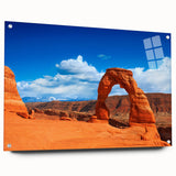 Acrylic print of Arches National Park in Utah, featuring natural rock formations in earthy red tones.