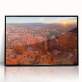 Large abstract wall art depicting Bryce Canyon in muted earth tones, framed in black acrylic.
