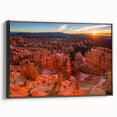 Framed canvas of a black and white landscape painting depicting Bryce Canyon, ideal for bedroom wall art.