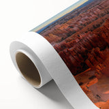 Art Deco poster of Bryce Canyon in muted earth tones on rolled canvas, suitable for nursery wall art or dining room decor.