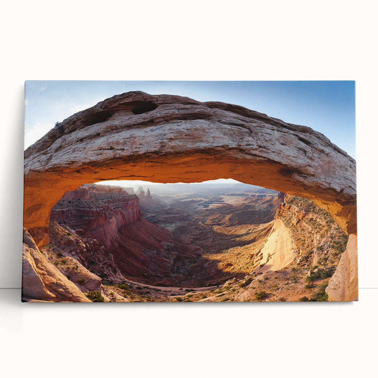 Black and white photograph of Canyonlands on stretched canvas, ideal for kitchen wall art.