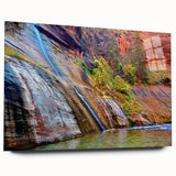 Large abstract depiction of Zion National Park in muted earth tones on acrylic glass.