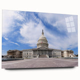 Abstract art print of Washington DC Capitol in muted gray and blue tones on acrylic glass.