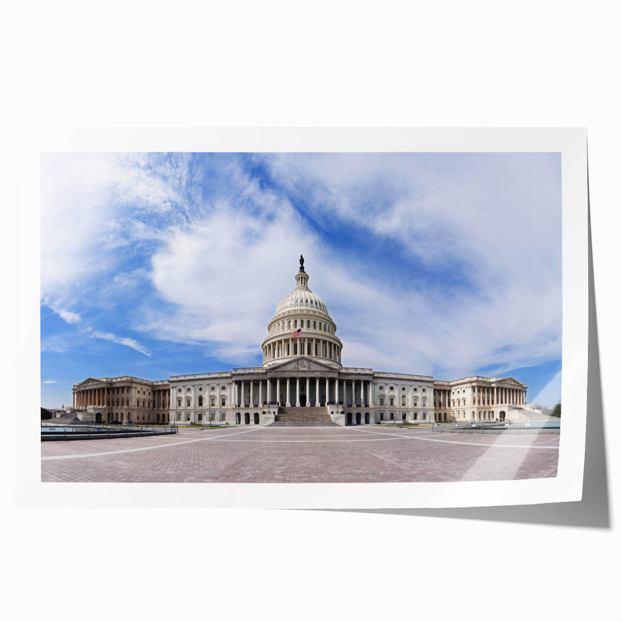 Washington DC Capitol building in soft pastel shades on a rolled canvas, suitable for dining room wall art.