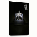 Acrylic print of a large abstract depiction of Washington DC's Lincoln Memorial in muted gray and blue tones.
