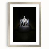 Textured art print of an abstract rendition of the Washington DC skyline in muted gray tones, framed in silver.