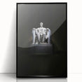 Large abstract wall art depicting the Lincoln Memorial in muted gray tones, framed in black acrylic.