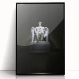 Large abstract wall art depicting the Lincoln Memorial in muted gray tones, framed in black acrylic.