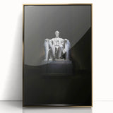 Acrylic print of the Lincoln Memorial in muted gold and gray tones, framed in gold, embodying mid-century modernist style.
