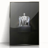 Mid-century modernist art of Washington DC's Lincoln Memorial in muted grays and blues on a framed acrylic.