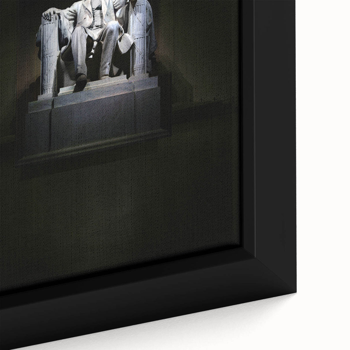 Close-up of textured black wall art depicting the Lincoln Memorial in vibrant colors on a framed canvas.