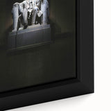 Close-up of textured black wall art depicting the Lincoln Memorial in vibrant colors on a framed canvas.