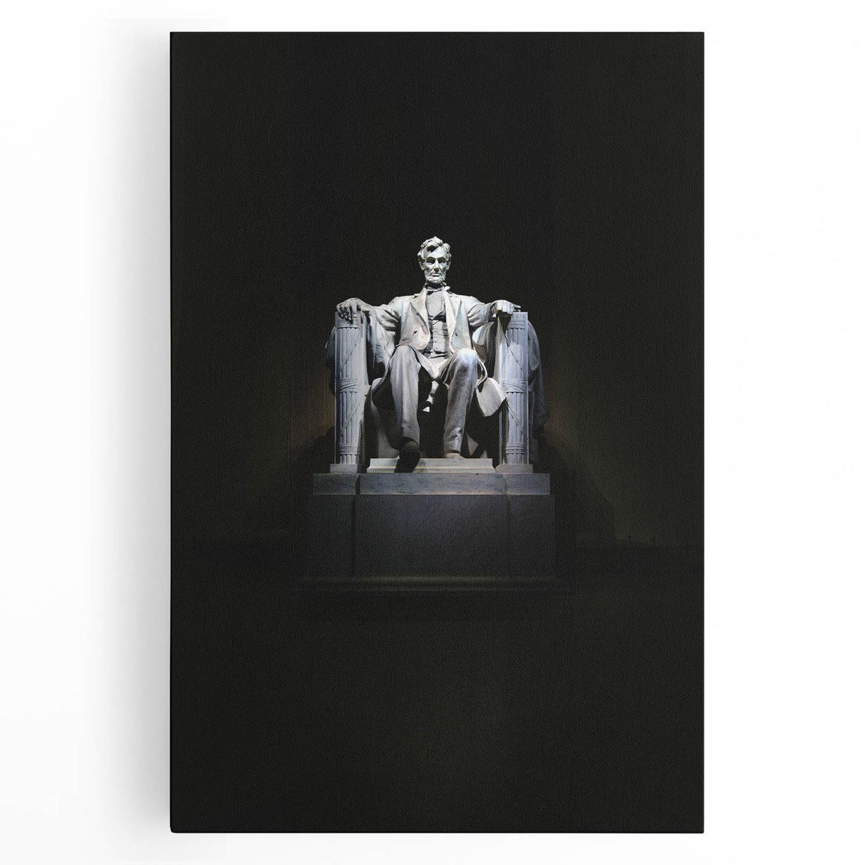 Black and white stretched canvas featuring a large-scale image of the Lincoln Memorial, ideal for kitchen wall art.