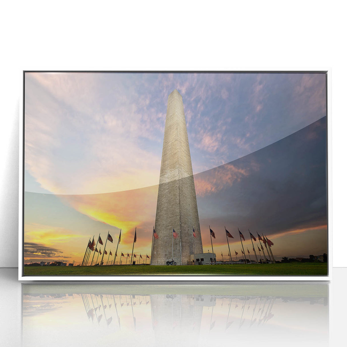 Acrylic print of Washington DC monument in art deco style, with muted white and gray tones, ideal for modern art wall decor.