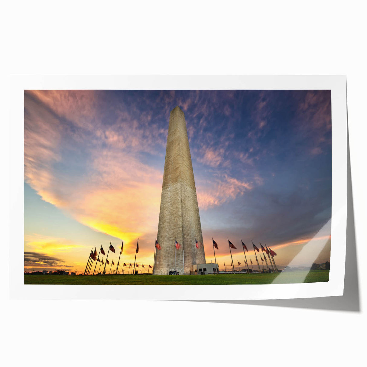 Rolled print of Washington DC monument in muted gray tones, suitable for art wall dining room.