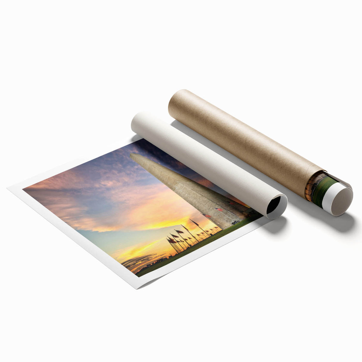 Extra large rolled print of Washington DC monuments in muted gray tones, ideal for classy bathroom wall art.
