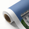 Art Deco poster of the White House with muted pastel shades on rolled canvas, ideal for nursery wall art.