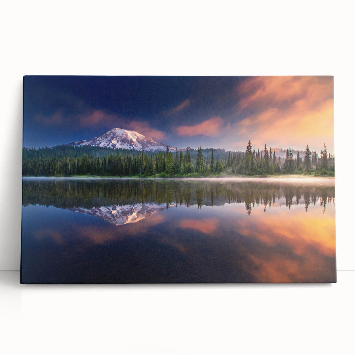 Black and white stretched canvas of Mount Rainier with a minimalist style, ideal for kitchen wall art.