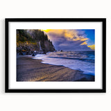 Abstract art print of Olympic scenery in vibrant colors on a large framed canvas, ideal for living room decor.