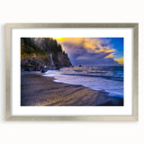 Textured abstract art print of Olympic scenery in silver frame, featuring muted earth tones, ideal for bedroom art.