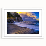 Abstract art print of Olympic National Park in muted earth tones on a white framed mat.
