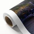 Art deco poster of Olympic National Park on rolled canvas, featuring muted greens and blues.