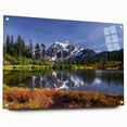 Acrylic print of a large abstract depiction of Washington scenery, in muted earth tones.